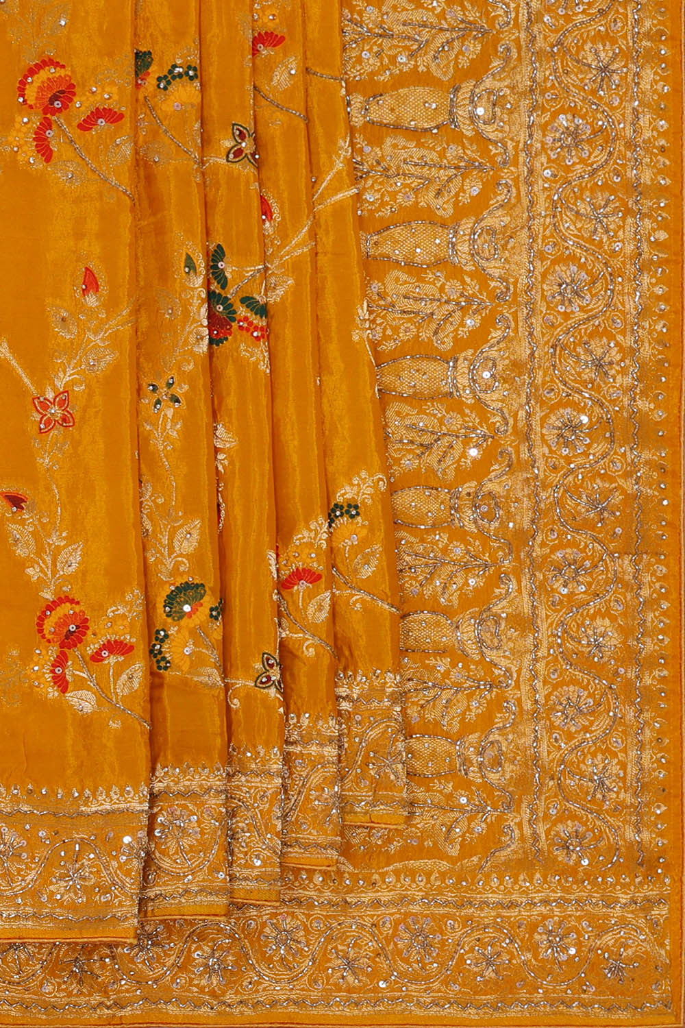 Image of Banarasi Crepe Mustard Yellow Saree